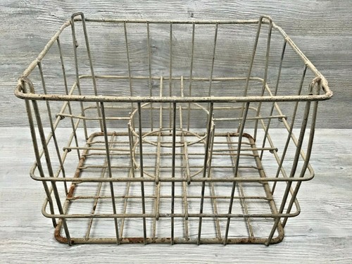 Large Vintage Interesting Metal Wire Milk Dairy Basket Crate w/ Ring in Center - Picture 1 of 5