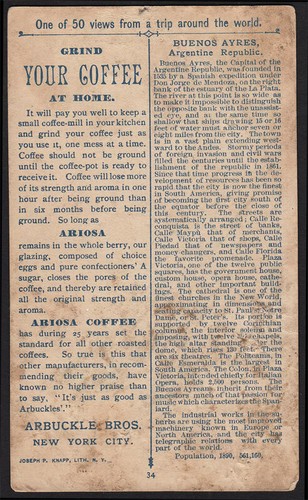 Arbuckle's Coffee View of Buenos Ayres VTG Trade Card #34 Argetine Republic - Picture 2 of 2