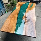 Handmade Live Edge Coffee Table – Green Resin River Wood Furniture – Natural art