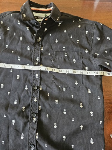 Sueded Geometrix Drill Clothing Skulls Black Sz Small Mens Casual Short Sleeve - Picture 11 of 13