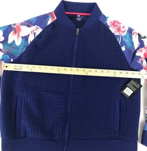Body Glove Quilted Retro Jacket Floral Sleeves Midnight Blue XL NWT - Picture 6 of 11