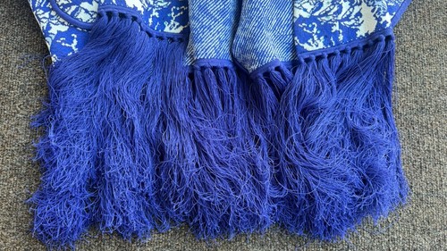 Poncho CAMILLA Azul/Blanco Bolsillos Flecos Cristales Talla Única OS - Imagen 7 de 14