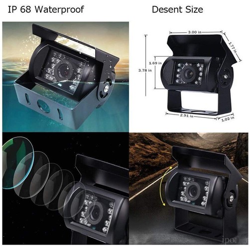 9" Quad Split Screen Monitor + CCD Rear View Backup Camera for Car RV Bus Truck - Picture 8 of 13