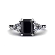 925 Silver Gold Finish 2Ct Emerald Simulated Black Diamond Fancy Engagement Ring
