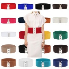 Women Vintage 3 4 Buckles Wide Elastic Belt Girdle Cinch Stretch Waistband Retro