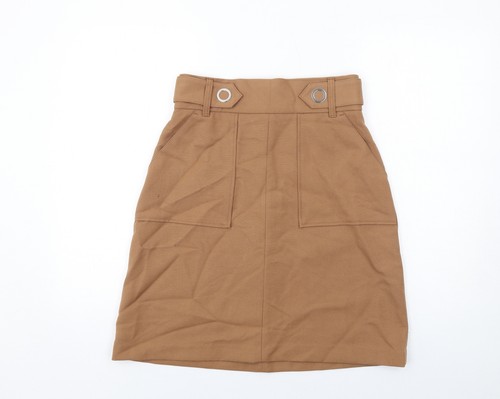 H&M brauner Damenrock aus Polyester A-Linie Größe 12 Reißverschluss