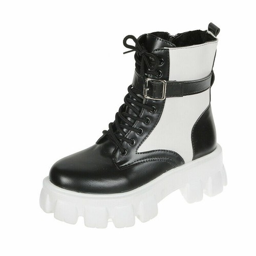 Damen Stiefeletten Goth Punk Schnürschuhe Grob High Heels Plateau Tasche Schuhe Größe - Bild 10 von 16