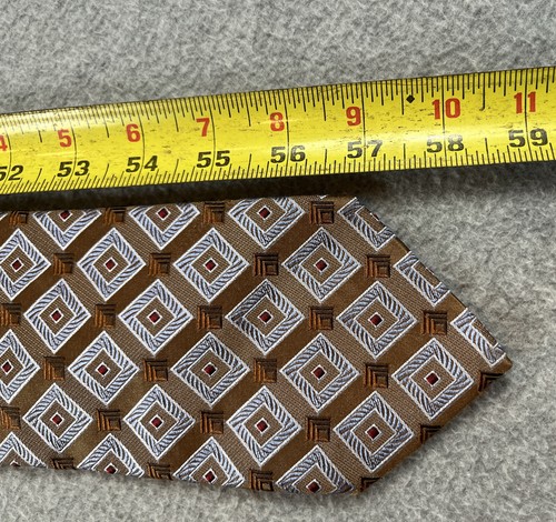 Ermenegildo Zegna 100% Silk Necktie Designer Brown Blue Geometric 3.75" x 59" - Picture 9 of 11
