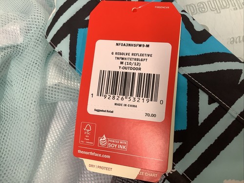 The North Face Resolve Reflective Jacket,White Tribal,Girls SZ Medium 10-12,New. - Picture 7 of 8