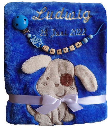 Baby blanket with name embroidered + pacifier chain gift baby baptism birth pink - Picture 34 of 59