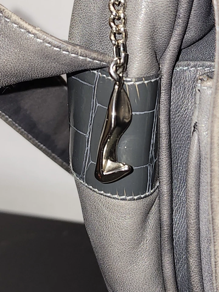 Bolso Bandolera De Colección Años 80 Maud Frizon Gris Cuero Estampado Italia Gris Caimán  Foto 4 de 4
