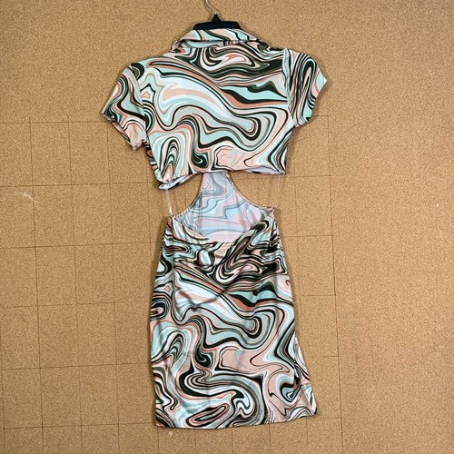 Vestido Rue 21 Mini Bodycon Talla XS Recortado Recortado Tubo Remolino Arco Iris Festival - Imagen 2 de 7
