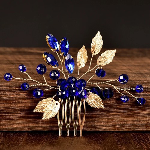 Bridal hair comb white pearls rhinestone golden flower Fashionable jewelry women - Picture 13 of 13