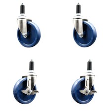 5 Inch 316SS Solid Poly Swivel 1-1/4 Inch Expanding Stem Caster Set 2 Brake SCC