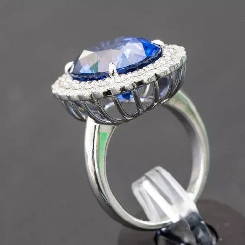 Alianza de diamantes y zafiros naturales de corte ovalado de 5,10 quilates de oro blanco sólido de 14 quilates - Imagen 4 de 6