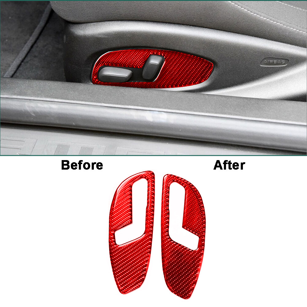 Red Carbon Fiber Seat Switch Button Cover Trim For Chevrolet Camaro