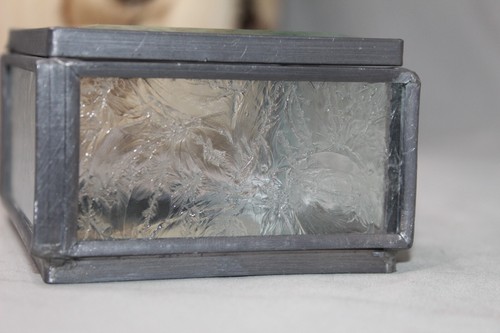 Glass Jewelry Trinket Box Pressed Flowers Hinged Lid Heavy Retro Elegant - Picture 4 of 14