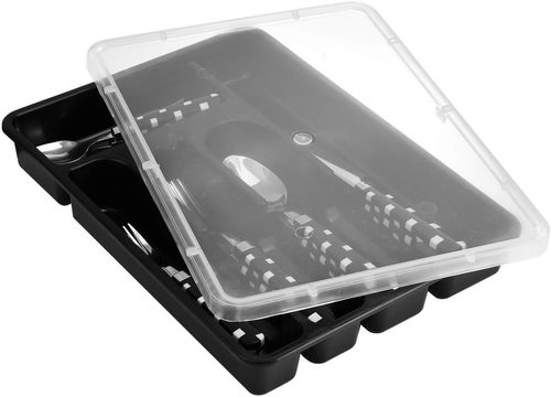 Flatware Plastic Tray with Lid, Camping Cutlery and Utensil Holder Travel Organi - 第 11/12 張圖片