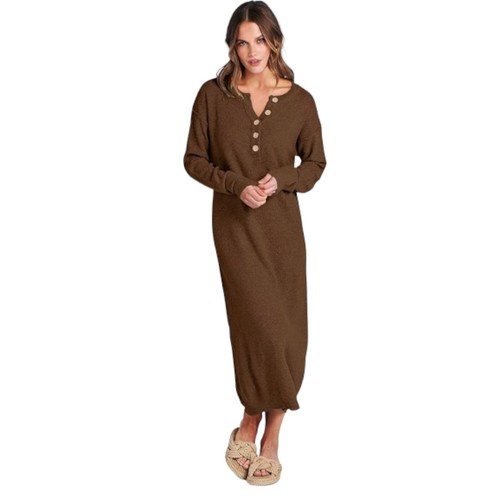 Women's Fall Midi Sweater Dress Oversized Casual Loose Fit Waffle Knit Trendy - Picture 13 of 25