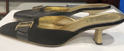 Authentic Gucci Black Leather Suede Womens Mule Shoes Size 5.5. Ships from NY - Picture 6 of 8