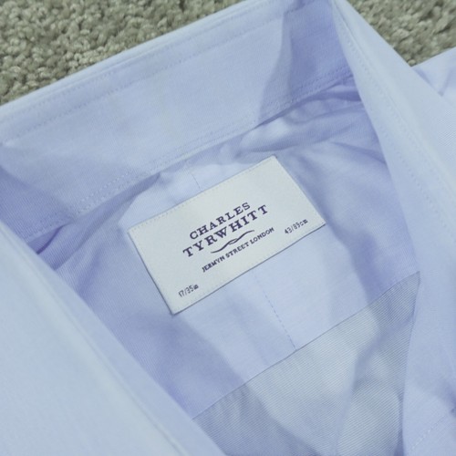 Charles Tyrwhitt Dress Shirt Mens 17 - 35 French Cuff Regular Fit Soli Blue - Picture 4 of 10