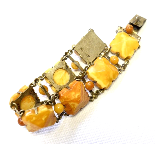 Vintage UdSSR 875 Sterlingsilber Natur Ostsee Bernstein Gelb Eigelb Armband - Bild 2 von 12
