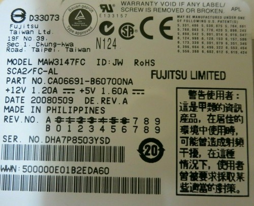 Fujitsu MAW3147FC CA06691-B60700NA 147GB 10000RPM 8MB 3.5" FC Internal HDD - Picture 7 of 7