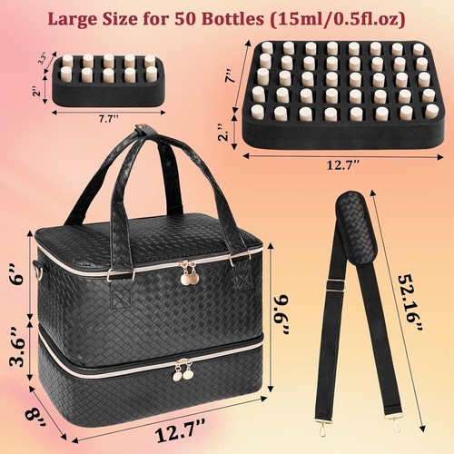 Nail Polish Organizer Bag Holds 50 Bottles (15ml/0.5 fl.oz)& Lamp, Black - Picture 7 of 9
