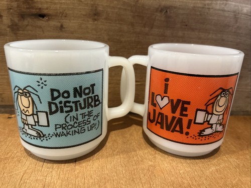 2 Vintage Glasbake Coffee Mugs Cartoon Character I LOVE JAVA & DO NOT DISTURB - Picture 3 of 4