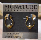 24K Gold Over Sterling Silver Hoop with Bead Earring Post