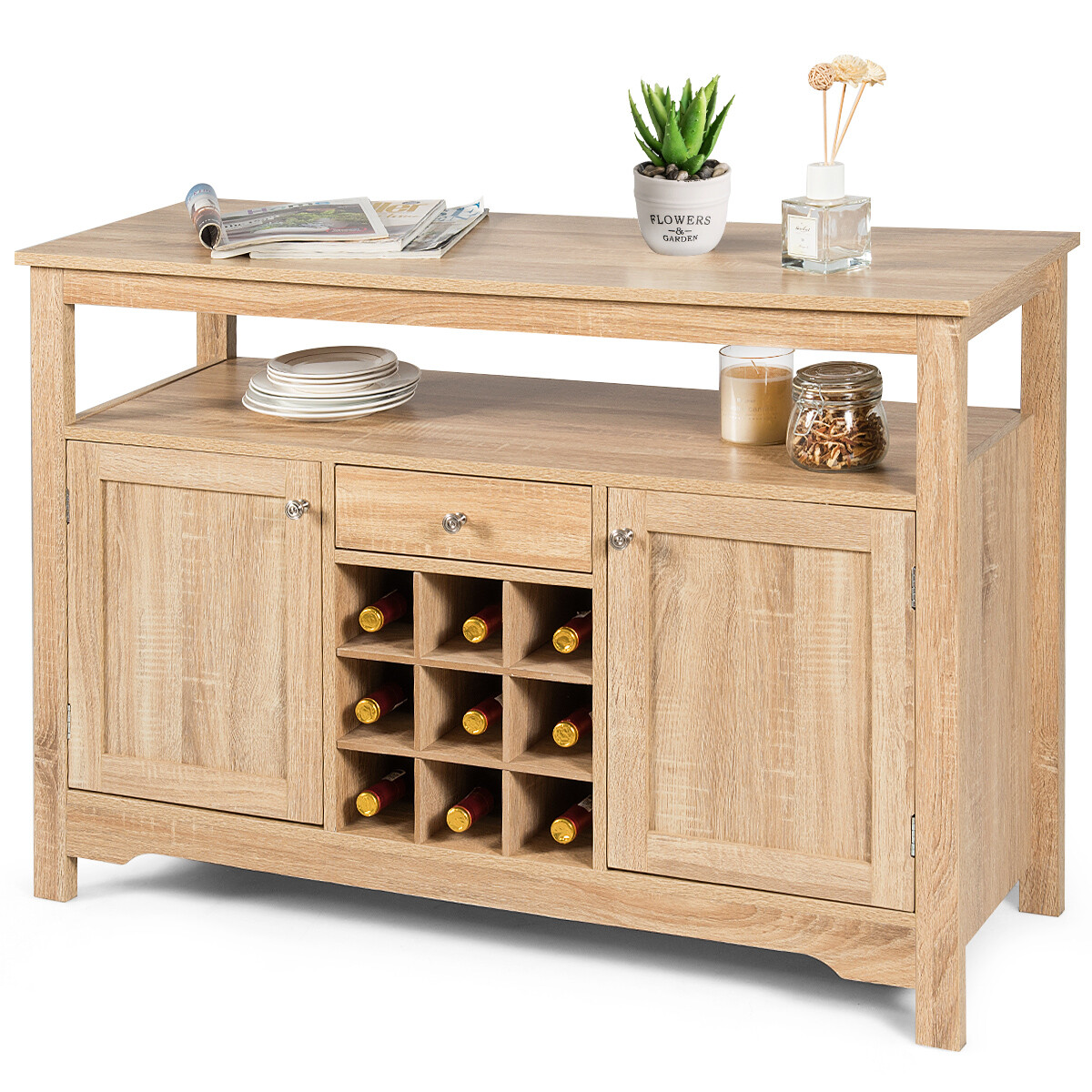 White Farmhouse Storage Cabinet Console Wood Buffet Server Dining Storage Cabinet Console Wood Buffet