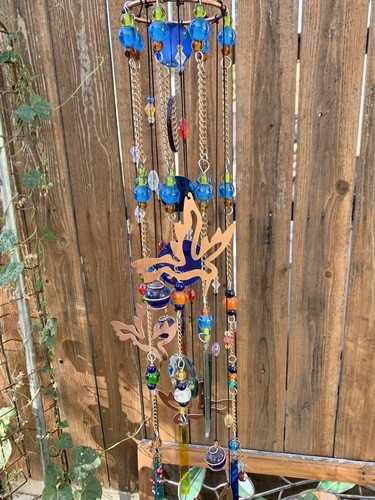 Glass & Mirrors Hummingbird Wind Chime Sun Catcher Handmade w Recycled Materials - Picture 11 of 12