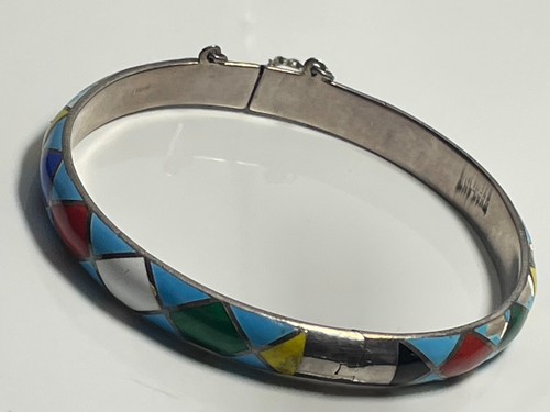 Vintage Sterling Silber '925' und Emaille Harlekin Armreif Armband 15,43g - Bild 9 von 18