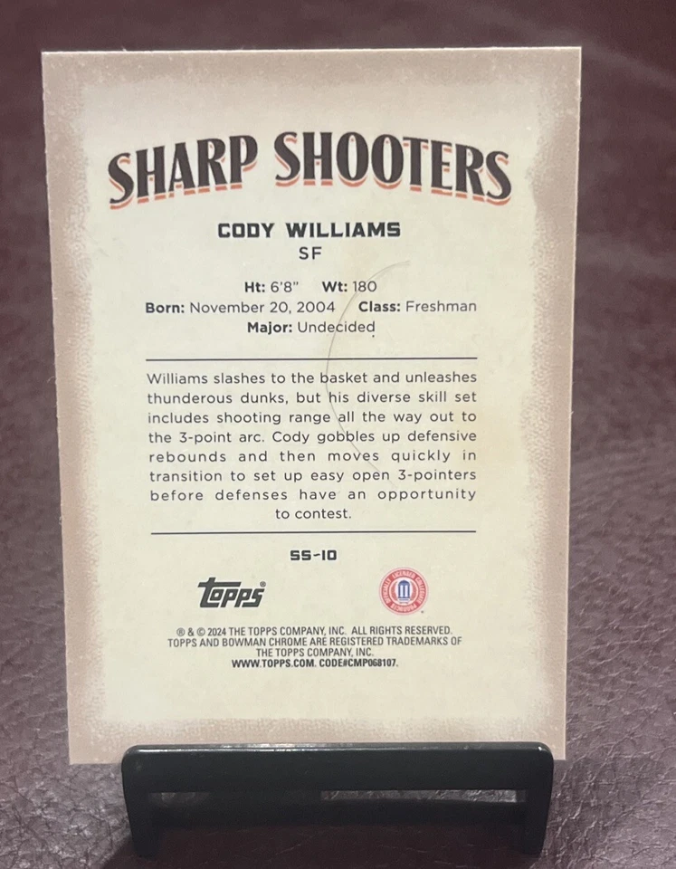 2023-24 Bowman U Chrome - CODY WILLIAMS *Sharpshooters Refractor Insert!* 🔥 - Image 2 of 2