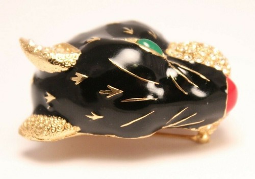 Vintage Ciner Black Panther Leopard Head Enamel Rhinestone Brooch - Picture 7 of 9