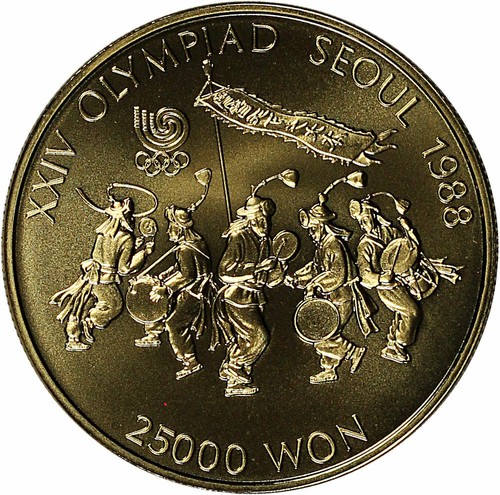 1986 South Korea 25,000 Won Olympics Folk Dance 1/2 oz Gold Coin with Case & COA - Picture 2 of 5