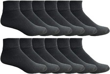 12 Units of Kids Cotton Quarter Ankle Socks In Black Size 4-6 - Boys Ankle Sock