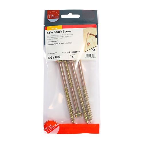 Timco - Solo Coach Screws - Hex Flange - Yellow (Size 8.0 x 100 - 4 Pieces) - Afbeelding 2 van 2