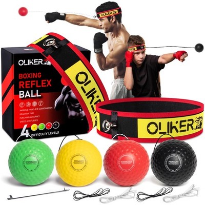 OLIKER Boxing Reflex Ball for Adults and Kids, Small, Red/Black/Yellow/Green