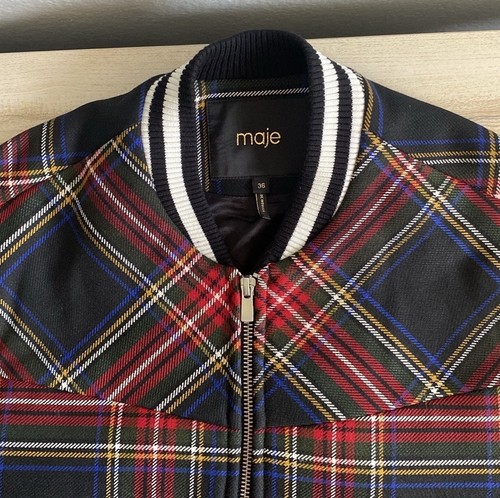 Maje Tartan Plaid Stripe Twill Bomber Bazak Jacket Size 36 | US Small $470 - Picture 8 of 15