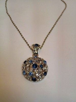 Signed Bijoux Cascio Blue Crystal Pendant 32  Rope Chain Necklace  Vintage NOS