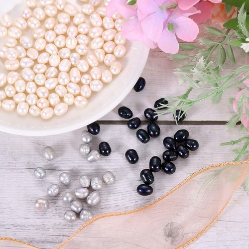 100 Pcs 7-8mm 0.8mm Hole Oval Shape Freshwater Pearl Beads,Gray - Picture 4 of 6