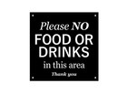No Food or Drinks Sign – Black HIPS Plastic, 145mm, 4 Screw Holes