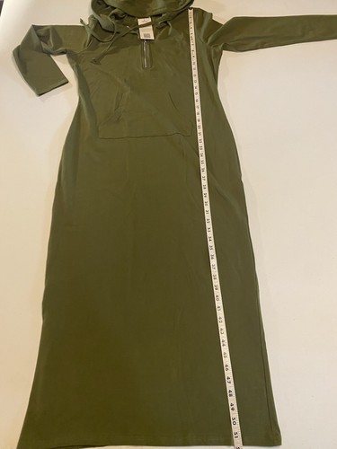 NWT Hoodie Sweatshirt Dress Sz L Olive Maxi Kangaroo Pocket Long Sleeve Zip - Picture 11 of 13