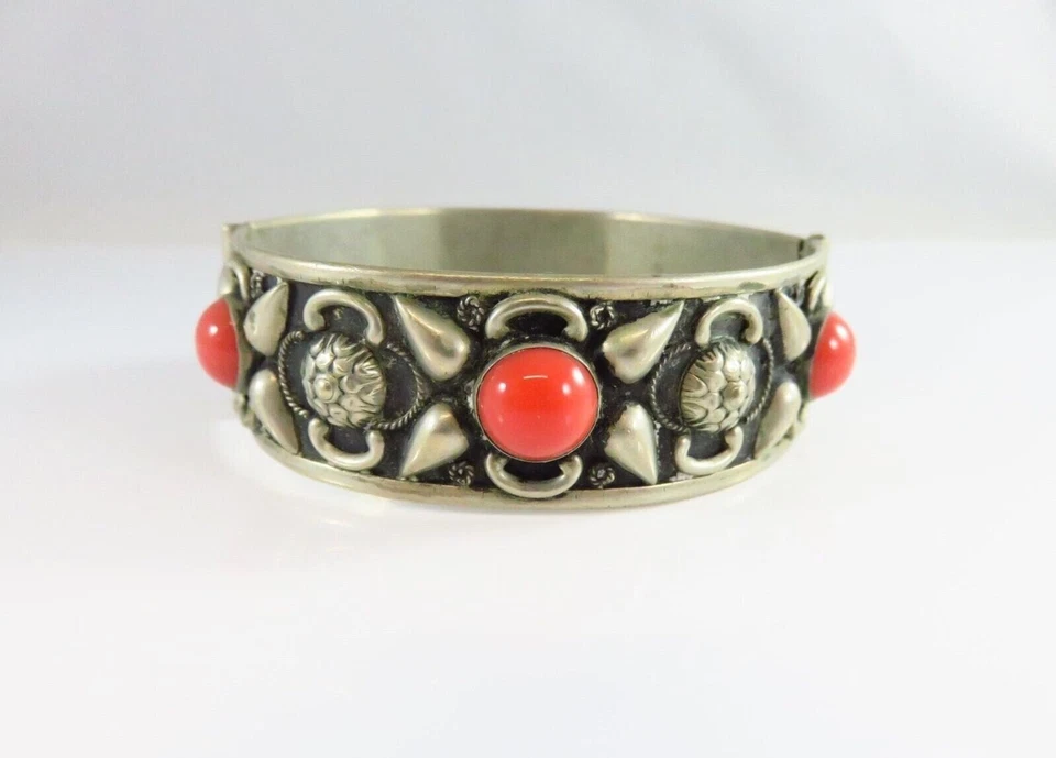 Brazalete Brazalete Vintage con Cabujones de Cristal Naranja - 7 1/2" Foto 2 de 4