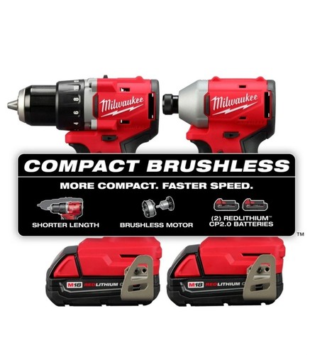 Milwaukee Tool 3692-22Ct M18 Compact Brushless 2-Tool Combo Kit Spill On Box New - Picture 2 of 10