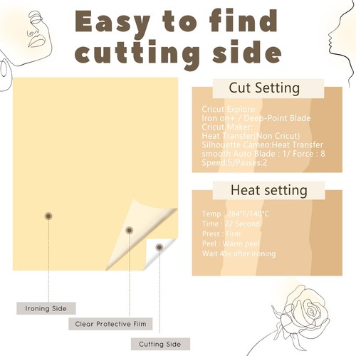 Tintnut Skin Tone HTV Iron on Vinyl -6 Sheets 12 x 10 Cornhusk Color HTV - Picture 7 of 7