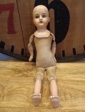 Antique German Bisque Doll With Jointed Leather Body And Limbs