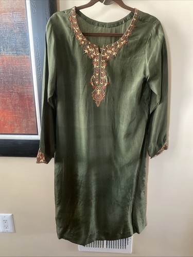 Vintage Sheer Silk Tunic Midi Dress Kaftan Size S Artsy Boho OOAK Whimsigoth New - Picture 2 of 24