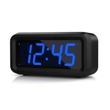 Small Digital Alarm Clock 1.2inch Dark Blue LED Digits Adjustable Brightness ...